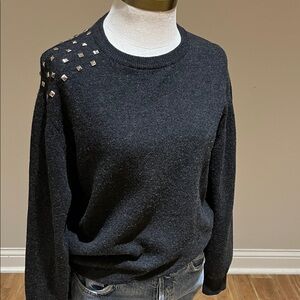 Vintage Thomas Burberry charcoal grey Lambswool blend  studs crewneck size S-L